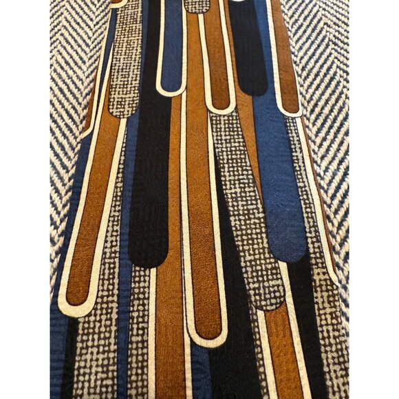 Urban Canvas Mens Silk Tie With Geometric Retro Lines In Blue Brown & Black - Picture 2 of 7